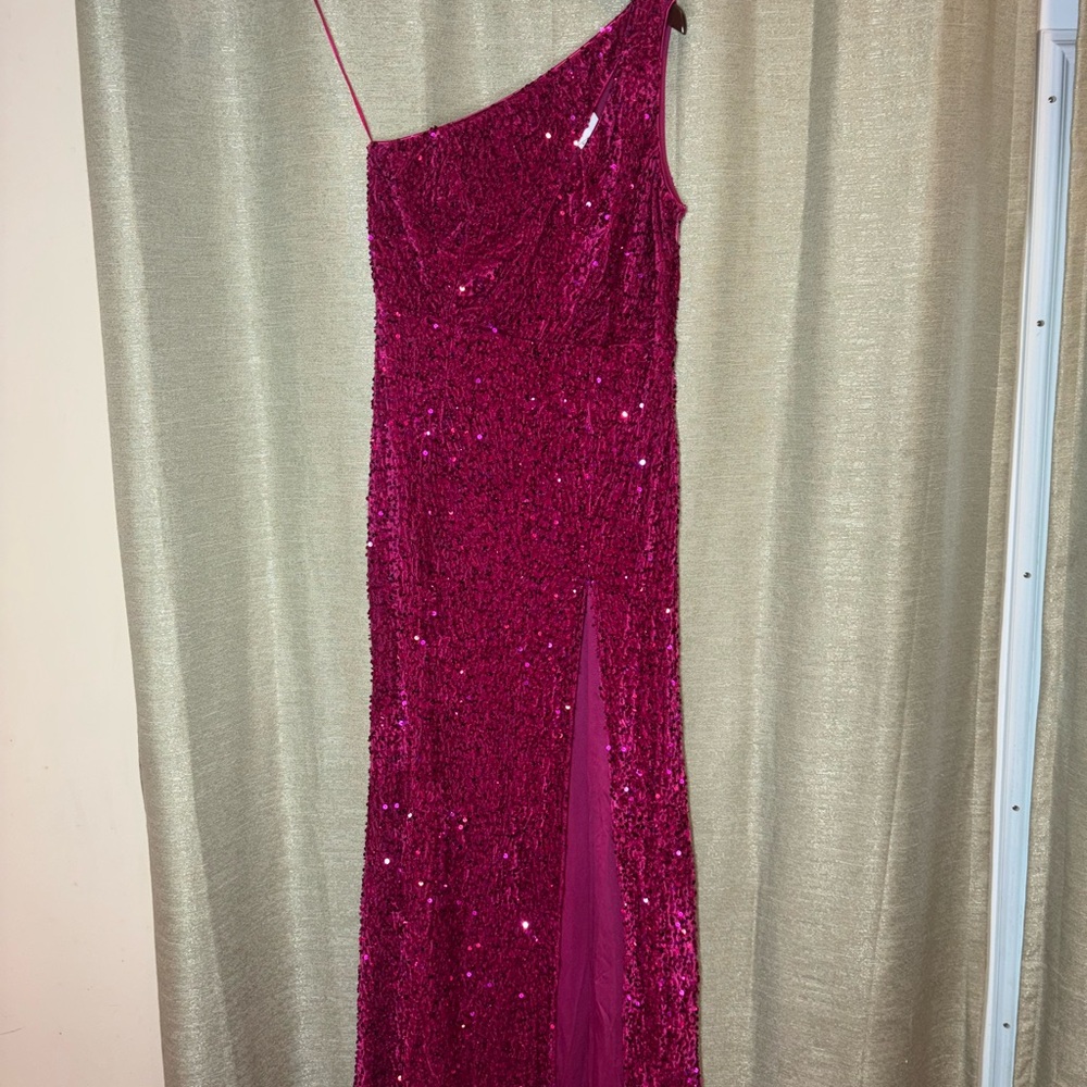 Glamorous One-Shoulder Sequin Dress - Fuchsia